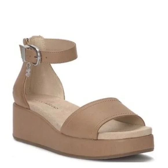 Lucky Brand Bandia Leather Platform Wedge Sandals – Women's Size 10 - Picture 1 of 9
